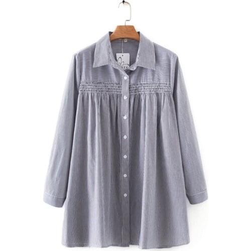 Plus Size Womens Long Sleeve Blouse Casual Striped Spring Summer Blusas Ladies' Oversized Tops