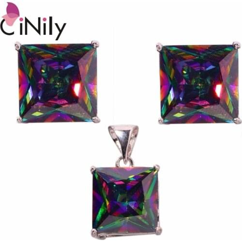 CiNily Created Mystic Zircon Silver Plated Jewelry Set Wholesale Fashion for Women Jewelry Pendant Earrings Jewelry Set NT136