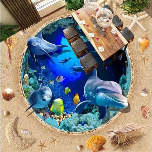 Beibehang Custom photo 3d flooring mural self - adhesion wall sticker 3 d Sea world dolphin painting 3d room murals wallpaper