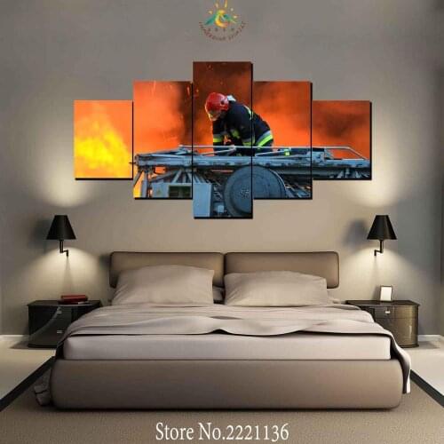 4 or 5 Pieces fire fighting Modern Wall Art Canvas Printed Painting HD Prints Modular Poster Wall Pictures for Home Decor