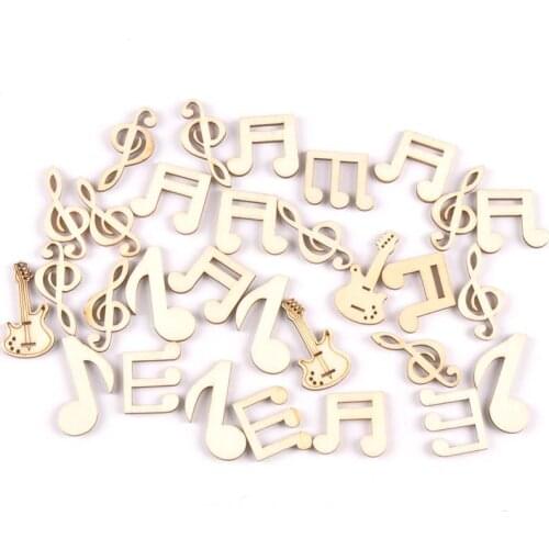50Pcs/Pack Note/guitar pattern Wooden Craft Scrapbooking Home Decoration Embellishments handicraft 15-35mm mt1997