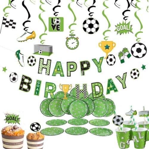 78pcs/set Football Theme Party Disposable Tableware Paper Plates Cups Straw Cake Topper Happy Birthday Banner Kids Party Supply