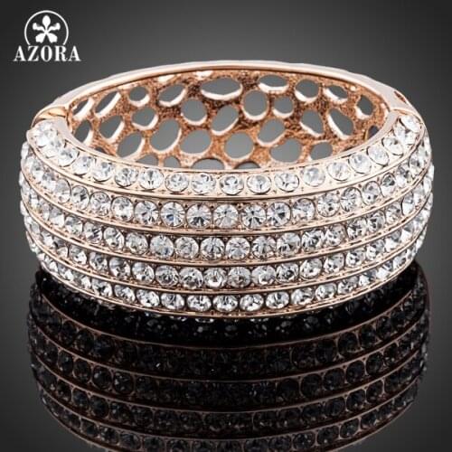 AZORA Rose Gold Color Gorgeous Austrian Rhinestones Paved Cuff Bangle Bracelet TB0024