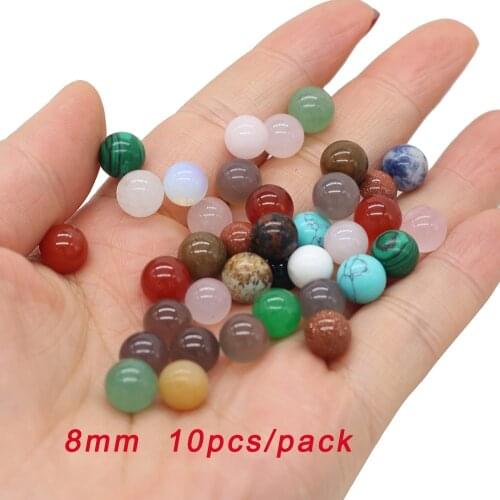 10pcs/lot Natural Gems Bead Round No Hole Loose Spacer Bead Tiger Eye Opal for Charms Jewelry Making DIY Necklace Bracelet 8mm