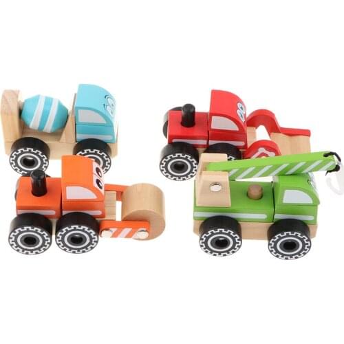 Wooden Construction Engineering Truck Push and Pull Toy, Great for Baby Toddler Motor Skill Development