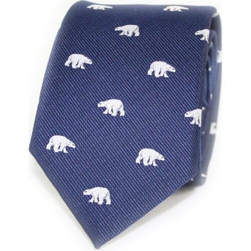Microfiber Jacquard Polar Bear Pattern Necktie White Color Bear Navy Tie Fathers Day Birthday Necktie