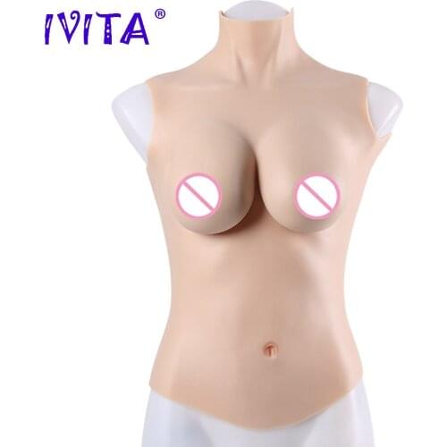 IVITA Full Silicone Breast Realistic Fake Boobs 3 Colors Choices C Cup for Crossdresser Transgender Drag Queen Shemale Cosplay