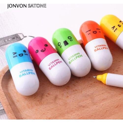 Jonvon Satone 6pcs Cute Pill Ball Pen Stationery Ballpoint Pen Cartoon Expression Gifts Pens For Writing Kawaii School Supplies