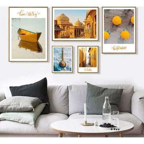Nordic Sytle Canvas Paintings Posters Yellow Landscape Portfolio Decorative Picture Living Room Wall Art Decoration