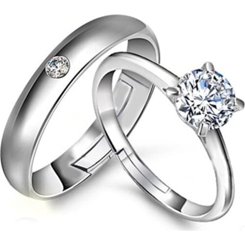 New arrival high quality shiny zircon lovers`rings 925 sterling silver adjustable finger ring jewelry wedding gift drop shipping