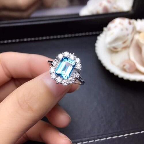 Real S925 Sterling Silver High-Quality London Blue Topaz Gemstone Trendy Ring Charm Fine Fashion Jewelry for Women 【FS Jewelry
