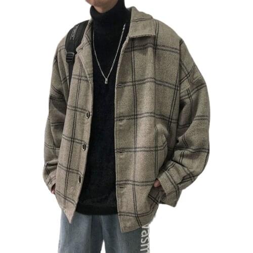 Winter Fashion Korean Woollen Coat Men Mens Loose Woolen Windbreaker Jacket Trend Overcoat Free shipping