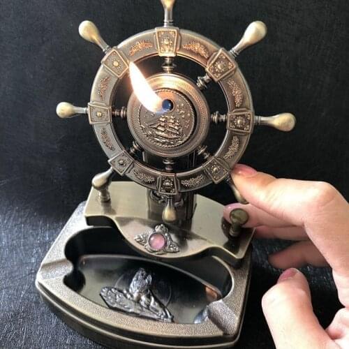 2-in-1 Sailing Ashtray Lighter Set Can Be Filled with Butane Flame Lighter Smoking Office Decoration Dragon-shaped Pegasus Shape