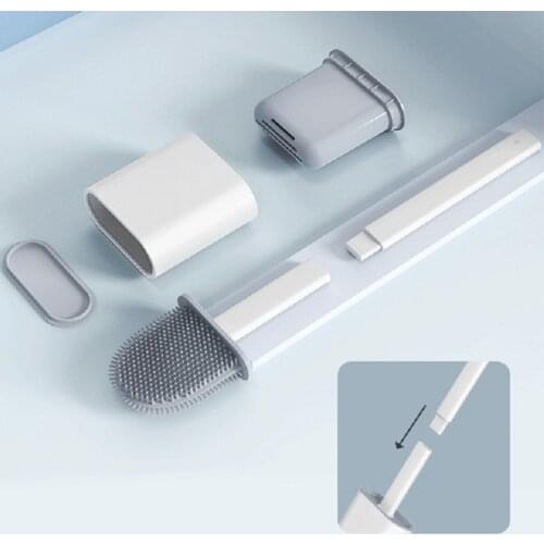 Wall-Mount Silicone Detachable Handle Toilet Brush TPR Bendable Brush Head Flexible Soft Bristles With Quick Drying Holder