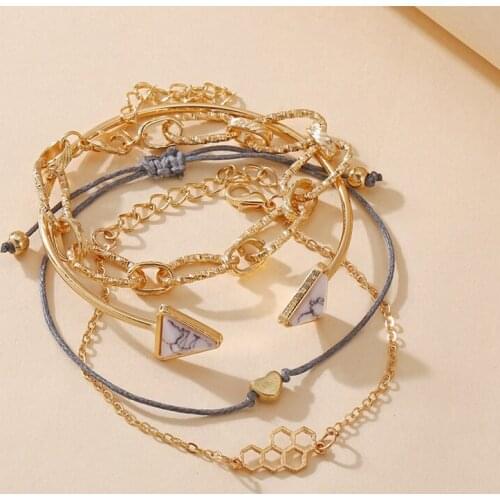 New Metal Chain Bracelet Set 4 Piece Set European And American Creative Retro Peach Heart Bracelet