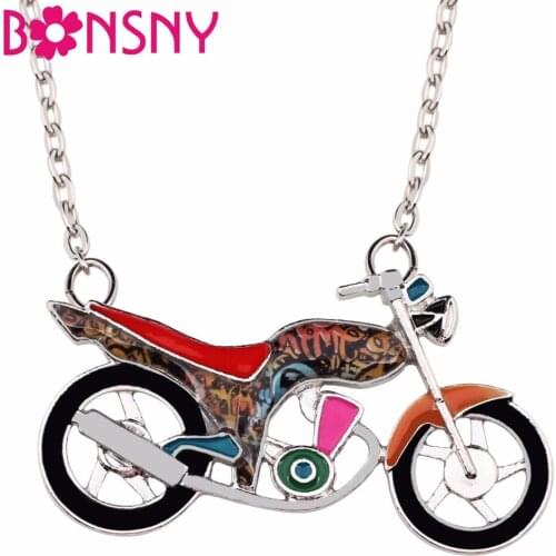 Bonsny Statement Enamel Alloy Motorbike Motorcycle Necklaces Pendant Choker Chain Fashion Jewelry For Women Girls Gift Wholesale