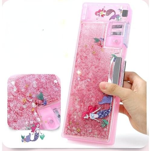 NEW 2021 Multi-function Quicksand Style Pencil Case Large-capacity Stationery Box Creative School Supplies Cute Kawaii Pen Box