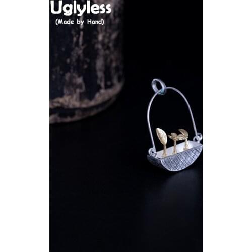 Uglyless Real 925 Sterling Silver Handmade Flower Basket Pendants for Women 3D Sprout Necklaces no Chains Like A Boat Jewelry