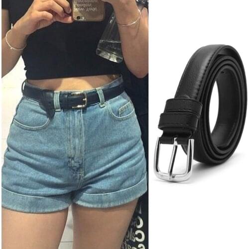 New Fashion Female Antique Black Belt Metal Buckle Jeans Woman Faux Leather Belt