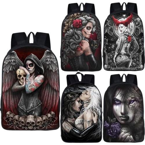 Dark Gothic Angel / Grim Reaper Skull / Wolf Backpack for Teenage School Bags Punk Men Women Daypack Travel Bag School Backpack