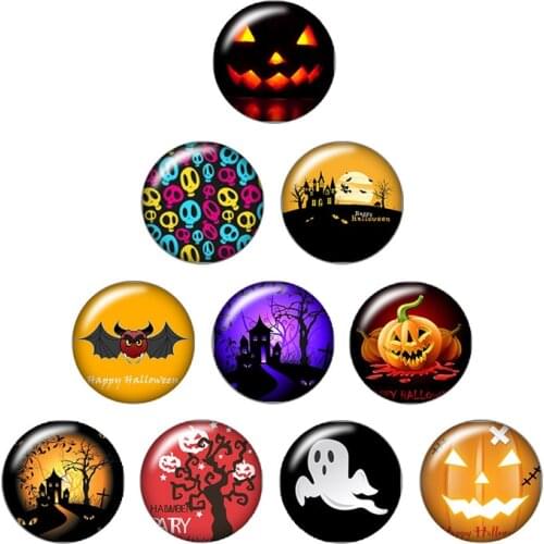 Happy Halloween 10pcs mixed 12mm/16mm/18mm/25mm Round photo glass cabochon demo flat back Making findings