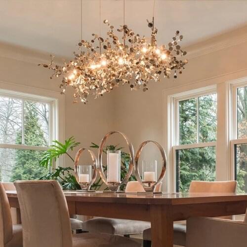 Modern Art Leaf Led Restaurant Chandelier Chrome/Golden Lighting Living Room Bedroom Bar Coffee Light Tiooka