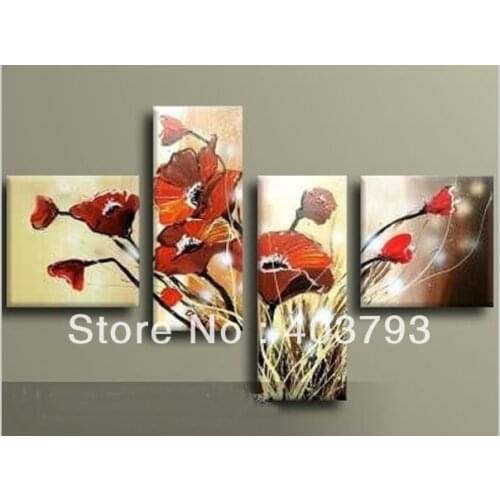 MODERN ABSTRACT HUGE WALL ART OIL PAINTING ON CANVAS 4P flower living room art no frame free shipping