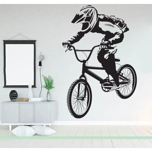 BMX Bike Bicycle Wall Decal Biker Boys Wall Sticker Home Teenagers Bedroom Decoration Accessories Vinyl Removable Mural X356