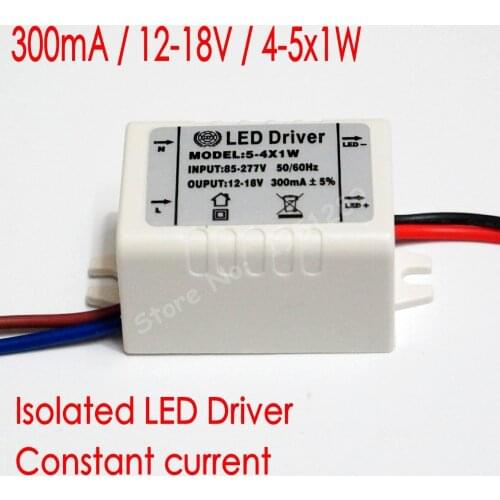 Hihg Quality Isolated 300mA 4-5x1W Led Driver 4w/5W Power Supply DC 12V - 18V AC 110V 220V 277V for LED lights