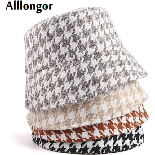 Winter Women‘s Bucket Hat 2021 Autumn Warm Chapeau Bob Femme Panama hats Fashion Houndstooth Stripe Fishing Cap Fisherman Hat