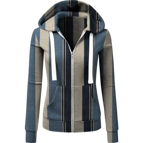 Hoodies Куртка Женская Womens Casual Hooded Pockets Stripe Zipper Long Sleeve Tops Sweatshirt Coat Sudaderas Con Capucha