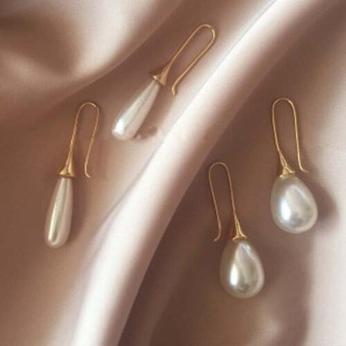 FORSEVEN Baroque Palace Style White Simple Teardrop Simulated Pearl Hook Drop Dangle Earrings Women Girl Bridal Bride Jewelry