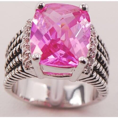 Pink Crystal Zircon Women 925 Sterling Silver Ring F775 Size 6 7 8 9 10