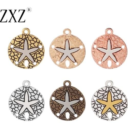 ZXZ 10pcs Tibetan Silver/Bronze/Gold Sand Dollar with Starfish Charms Pendants for Necklace Bracelet Jewelry Making Findings