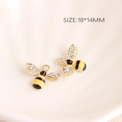 10pcs/lot 18*14mm New Black&Yellow Enamel Lively Bee Charms with Rhinestone Fit Bracelet Jewelry DIY