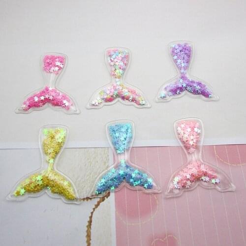 12pcs 5.5*5cm Mermaid tail Transparent Bling bling Star Flowing Patches Appliques for Children clip and DIY Hair Clip Accessorie