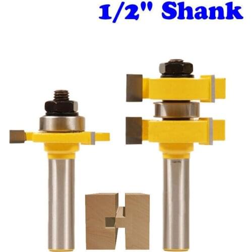 2pc 1/2" Shank Tongue & Groove Router Bit Set - Large Stock up to 1-1/4" Woodworking cutter Tenon Cutter for Woodworking Tools