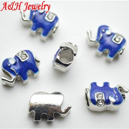 20pcs High Quality Blue Color Elephant Alloy Element Charms Beads Horizontal 6mm Big Hole For Bracelet Making