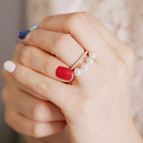 2021 New Arrival Rings For Women Fashion Imitation Pearls Ring Jewelry Decoration forFemale Party Double Layer Trend Finger Ring