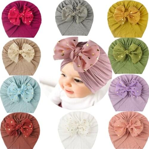 2021 Baby Accessories Newborn Baby Children Baby Boy Girl Indian Turban Polyester Cotton Twist Bow Solid Color Soft Hat