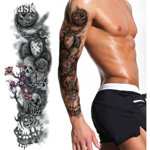 25 Style Black Branch Chain Wheel Temporary Tattoo Stickers Full Arm Women Waterproof Tattoo Men Legs Shoulder Fake Tatoos Crown