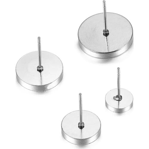 50Pcs/lot Stainless Steel Earrings Blank Base Fit 4/6/8/10mm DIY Jewelry Making Accessories Wholesale
