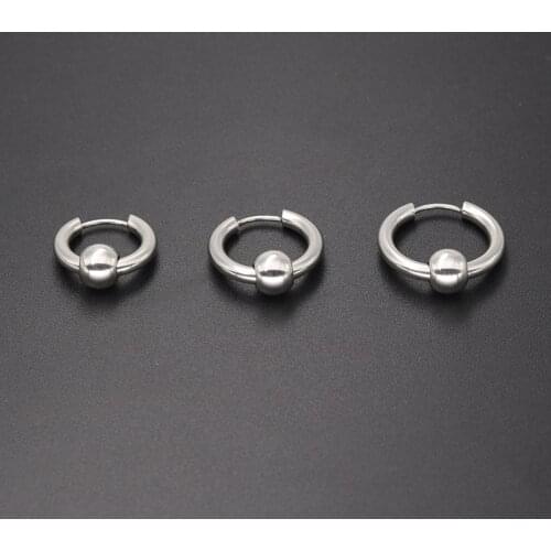 6Pcs/Pack 100% Stainless Steel Korean Hoop Earrings Man Woman Round Simple Circle Ear Ring With Beads Punk Male Earring Jewelry