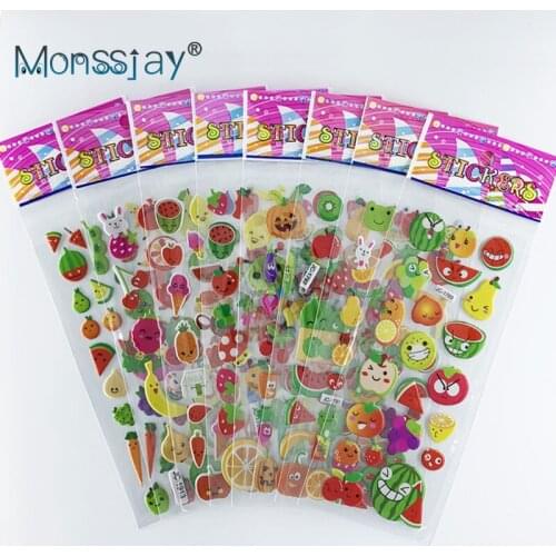 8 Sheets/pack cute fruit watermelon banana pattern 3D sticker toy for Kids cool funny DIY laptop decoration stickers classic toy