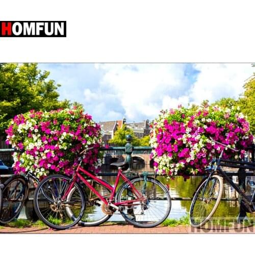 HOMFUN Full Square/Round Drill 5D DIY Diamond Painting "Flower bicycle" Embroidery Cross Stitch 5D Home Decor Gift A13857
