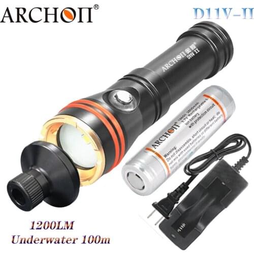 ARCHON W17VII D11V-II Diving Flashlight 1200LM Underwater 100m diving photography fill Light HD video torch with Battery charger