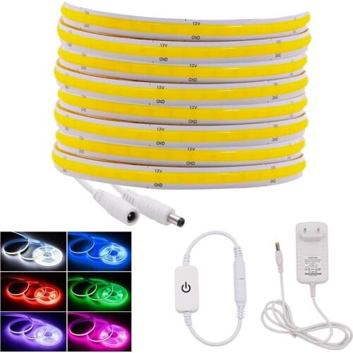 COB LED Strip Light With Dimmer 320 384 528 LEDs Density Flexible FOB LED Light Bar 3000K 4000K 6000K Linear Ribbon 12V 24V EU