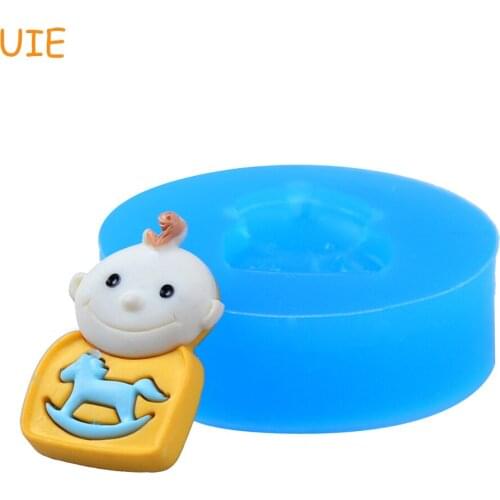 FYL485U 22.6mm Baby Boy with Rocking Horse Silicone Mold - Baby Shower Mold Fondant Cake Decoration, Gum Paste, Chocolate, Resin