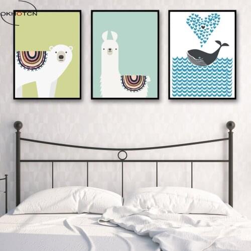 Cartoon Polar Bear Alpaca Whale Art Canvas Poster Painting Minimalist Modern Home Decor Picture No Frame Free Shipping