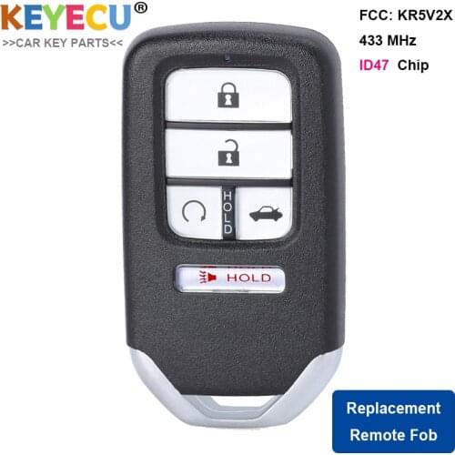 KEYECU Smart Remote Control Car Key for Honda Civic 2016 2017 2018 2019 2020, Fob 5 Button - 434MHz - ID47 Chip - FCC ID: KR5V2X